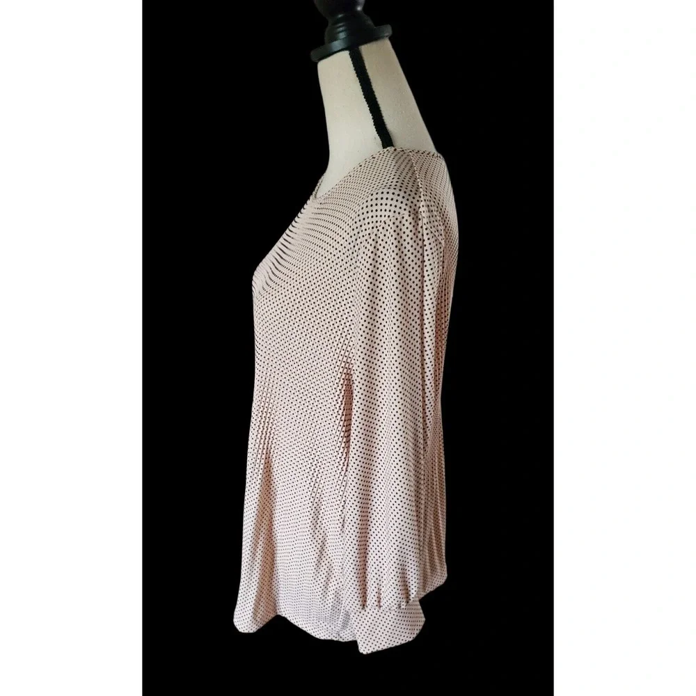 Adrianna Papell Blush Pink & Black Polka Dot Poly Knit Dressy Top L